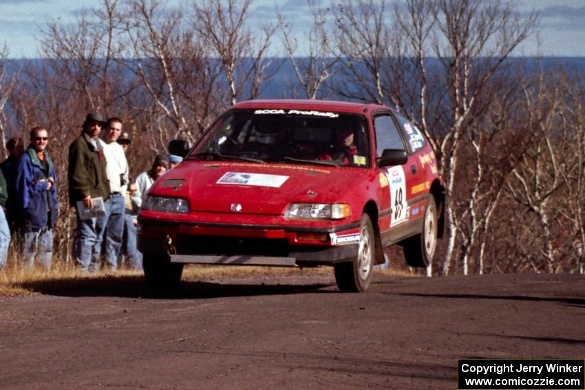 Charles Sherrill / Mark Rea Honda CRX Si at the final yump on SS13, Brockway Mountain.