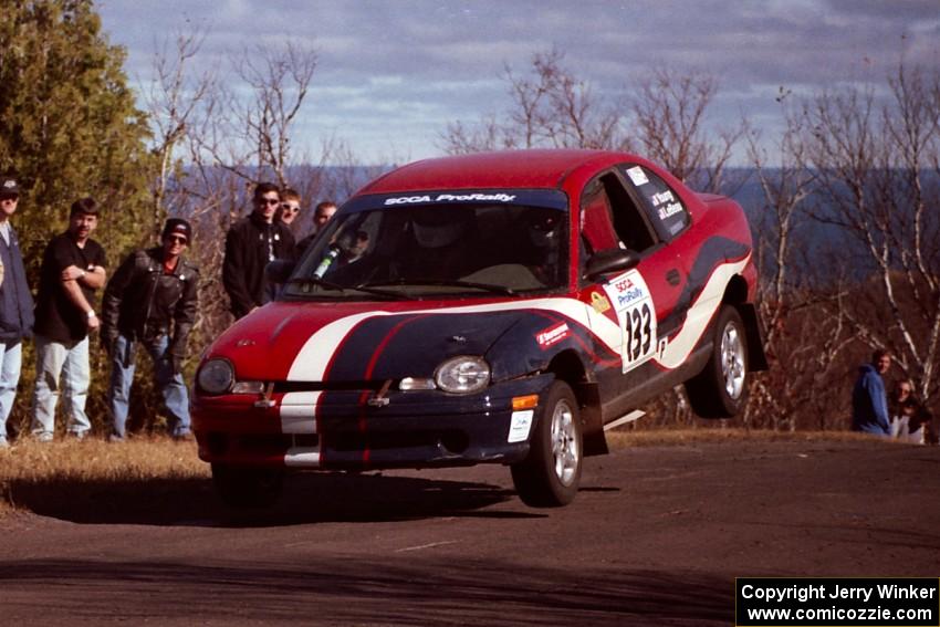 Tom Young / Jim LeBeau Dodge Neon ACR at the final yump on SS13, Brockway Mountain.