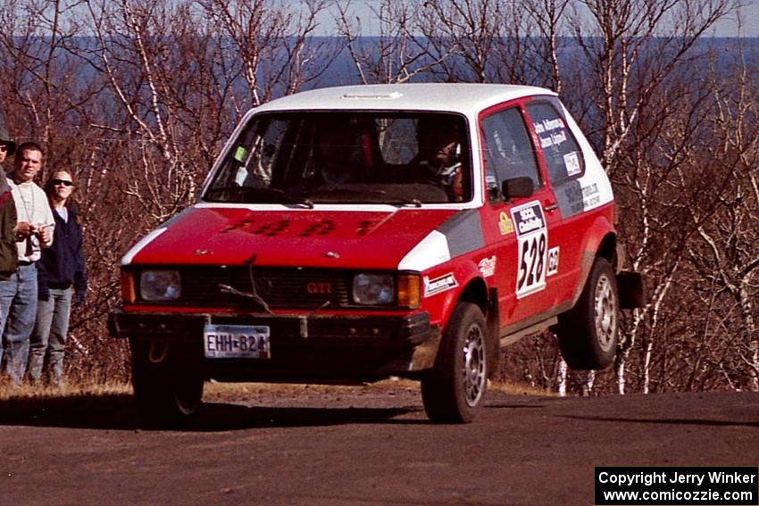 Jason Lajon / John Adleman VW GTI at the final yump on SS13, Brockway Mountain.