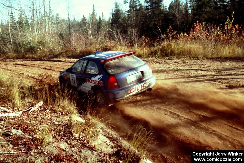 Bryan Hourt / Mike Dunn Honda Civic at speed near the end of SS17, Gratiot Lake II.