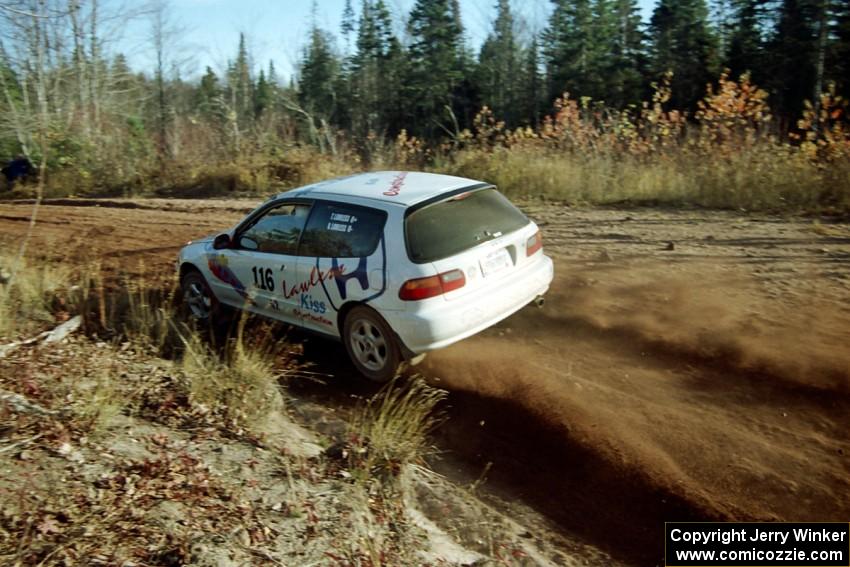 Tom Lawless / Brendan Lawless Honda Civic at speed near the end of SS17, Gratiot Lake II.