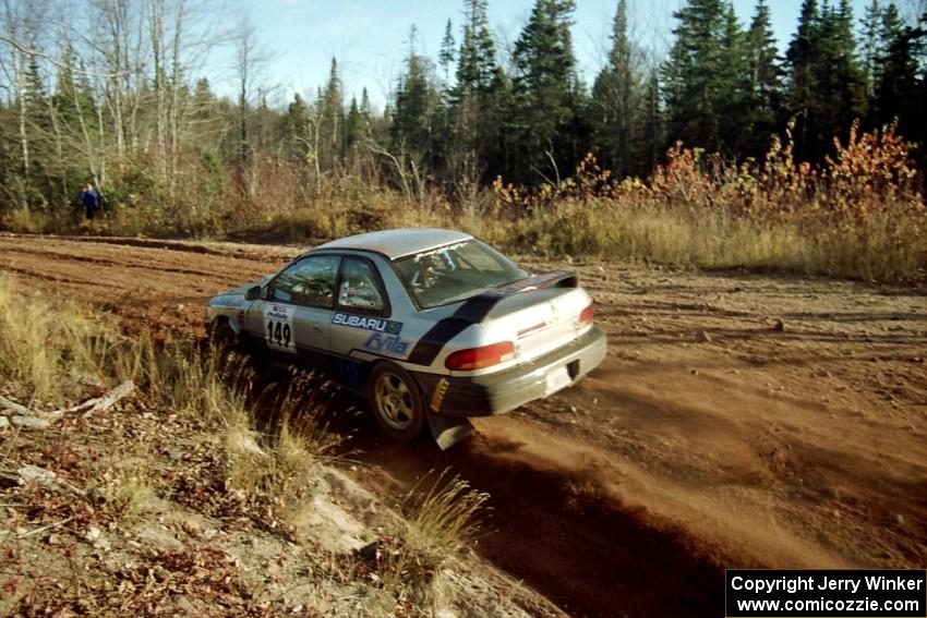 Jonathan Ryther / Janice Damitio Subaru Impreza 2.5RS at speed near the end of SS17, Gratiot Lake II.