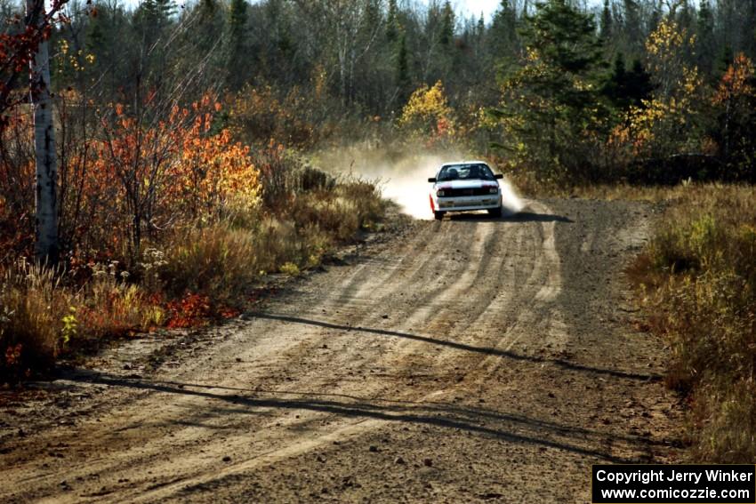 Jim Warren / Chuck Binder Audi Quattro Coupe at speed near the end of SS17, Gratiot Lake II.