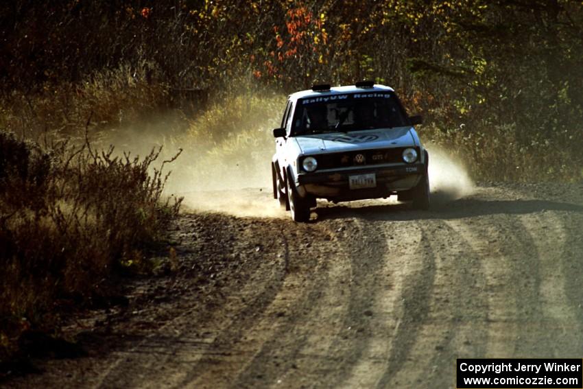 Jon Hamilton / Josh Westhoven VW Rabbit at speed near the end of SS17, Gratiot Lake II.