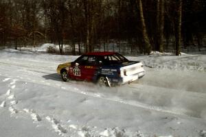 Dean Fry / Greg Usavage Subaru Legacy at speed on SS4, Avery Lake.