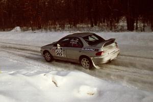 Russ Hodges / Jimmy Brandt Subaru WRX at speed on SS4, Avery Lake.