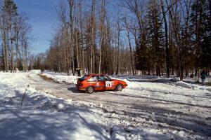 Gail Truess / Pattie Hughes-Mayer Mazda 323GTX at the hairpin on SS5, Ranch II.