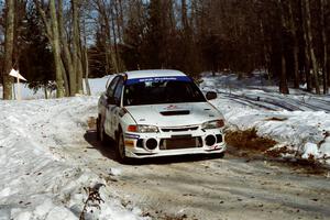 Pete Lahm / Matt Chester Mitsubishi Lancer Evo IV sets up for the hairpin on SS5, Ranch II.