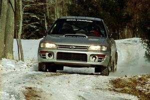 Russ Hodges / Jimmy Brandt Subaru WRX sets up for the hairpin on SS5, Ranch II.