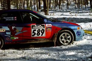 Alec Ellsworth /	Steve Kaczkowski Mitsubishi Lancer Evo IV goes straight off at the hairpin on SS5, Ranch II.