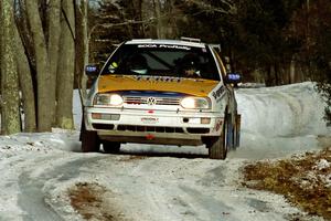 Brad Hawkins / Adrian Wintle VW GTI sets up for the hairpin on SS5, Ranch II.