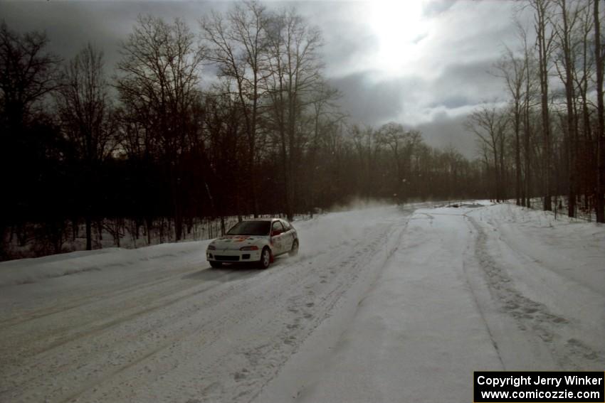 Tom Lawless / Brendan Lawless Honda Civic at speed on SS4, Avery Lake.