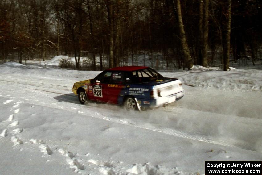 Dean Fry / Greg Usavage Subaru Legacy at speed on SS4, Avery Lake.