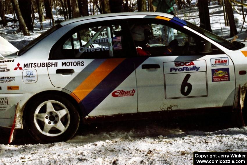 Pete Lahm / Matt Chester Mitsubishi Lancer Evo IV goes straight off at the hairpin on SS5, Ranch II.