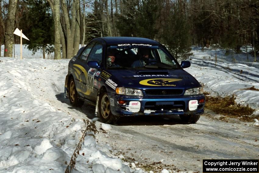 Eric Eaton / Kenny Almquist Subaru Impreza sets up for the hairpin on SS5, Ranch II.