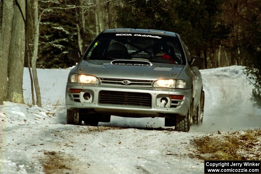 Russ Hodges / Jimmy Brandt Subaru WRX sets up for the hairpin on SS5, Ranch II.