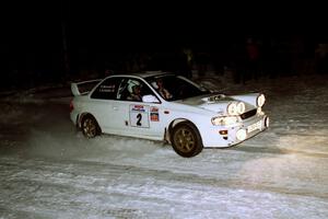 Karl Scheible / Brian Maxwell Subaru WRX STi at the spectator corner on SS13, Meaford/DeCheau Lake.