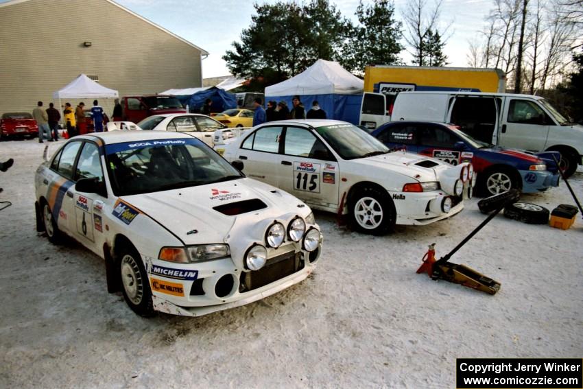 Four of the TAD Mitsubishi Lancer Evo IVs at the mid-day service in Atlanta.