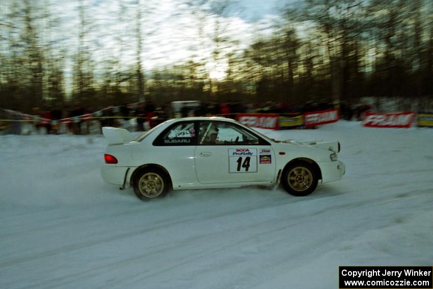 Mark Lovell / Steve Turvey Subaru WRX STi at the spectator corner on SS11, Hungry 5.