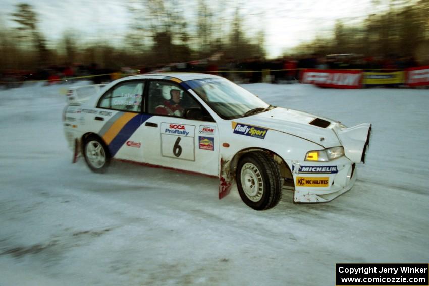 Pete Lahm / Matt Chester Mitsubishi Lancer Evo IV at the spectator corner on SS11, Hungry 5.