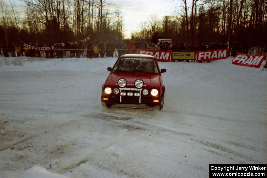 Matthew Johnson / Eric Adams VW GTI backs up after losing it at the spectator corner on SS11, Hungry 5.