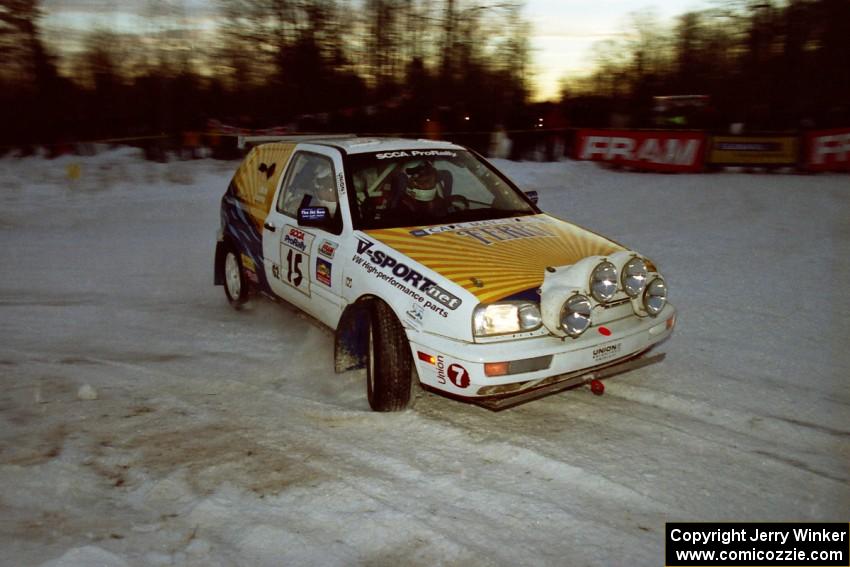 Brad Hawkins / Adrian Wintle VW GTI at the spectator corner on SS11, Hungry 5.