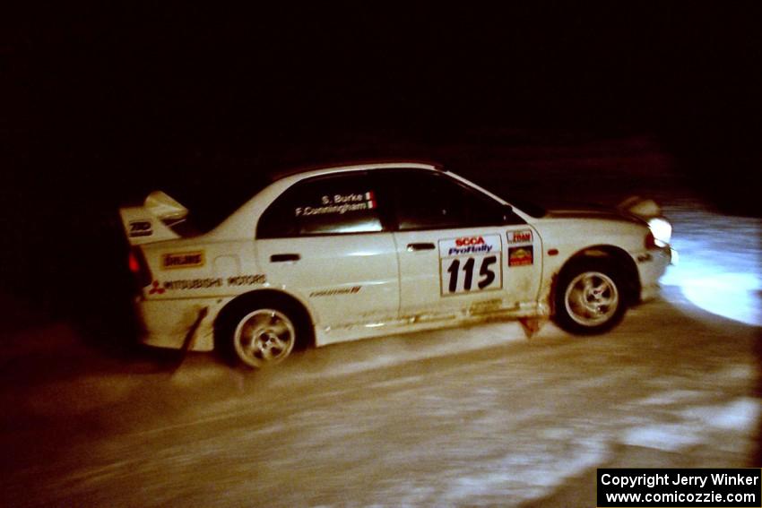 Seamus Burke / Frank Cunningham Mitsubishi Lancer Evo IV at the spectator corner on SS13, Meaford/DeCheau Lake.