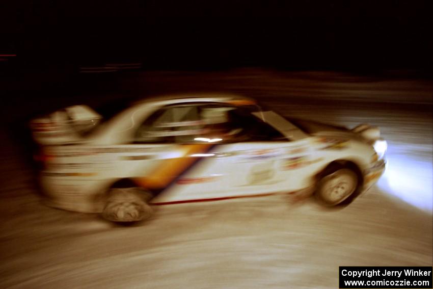 Pete Lahm / Matt Chester Mitsubishi Lancer Evo IV at the spectator corner on SS13, Meaford/DeCheau Lake.