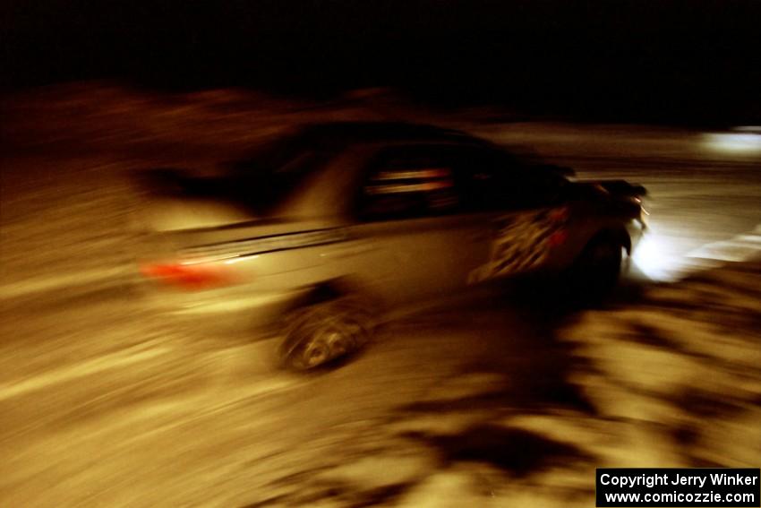 Russ Hodges / Jimmy Brandt Subaru WRX at the spectator corner on SS13, Meaford/DeCheau Lake.