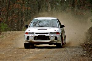 Tom Lawless / Brian Sharkey Mitubishi Lancer Evo IV at speed on SS11, Clear Creek I.