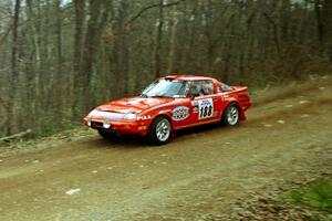 Andrew Havas / Rod Hendricksen Mazda RX-7 at speed on SS11, Clear Creek I.