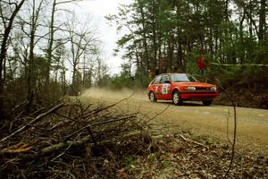 Gail Truess / Pattie Hughes-Mayer Mazda 323GTX at speed on SS11, Clear Creek I.