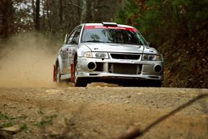 Mark Nelson / David Watts Mitsubishi Lancer Evo VI at speed on SS11, Clear Creek I.