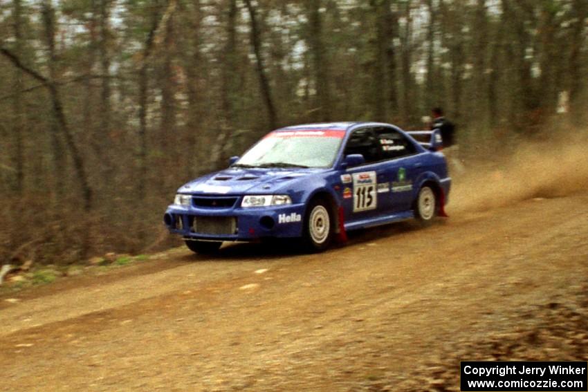 Seamus Burke / Frank Cunningham Mitubishi Lancer Evo VI at speed on SS11, Clear Creek I.