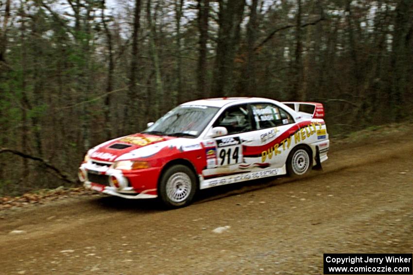 Noel Nash / Patrick McGrath Mitsubishi Lancer Evo IV at speed on SS11, Clear Creek I.