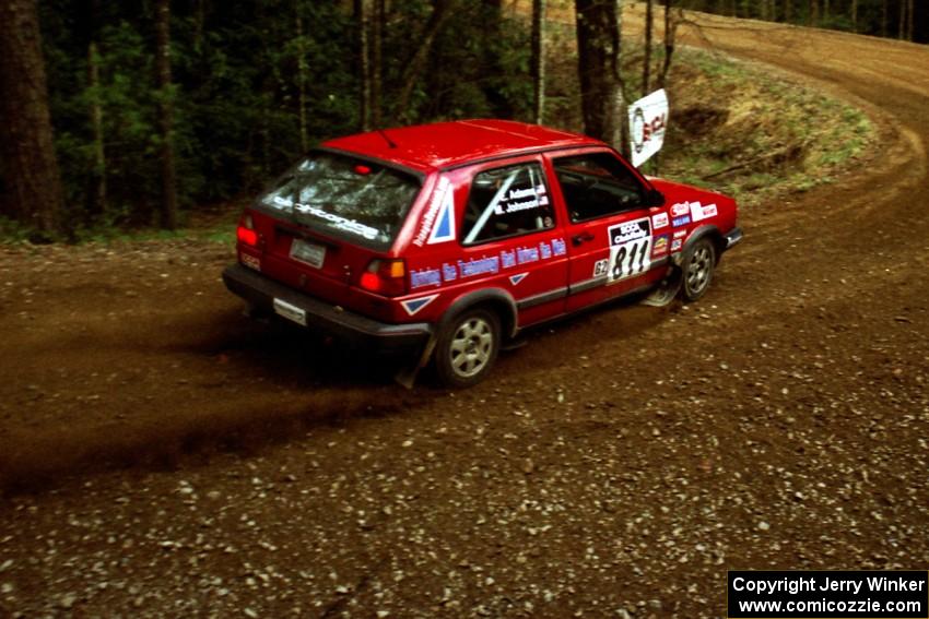 Matthew Johnson / Eric Adams VW GTI at the spectator corner on SS14, White Oak Flats II.