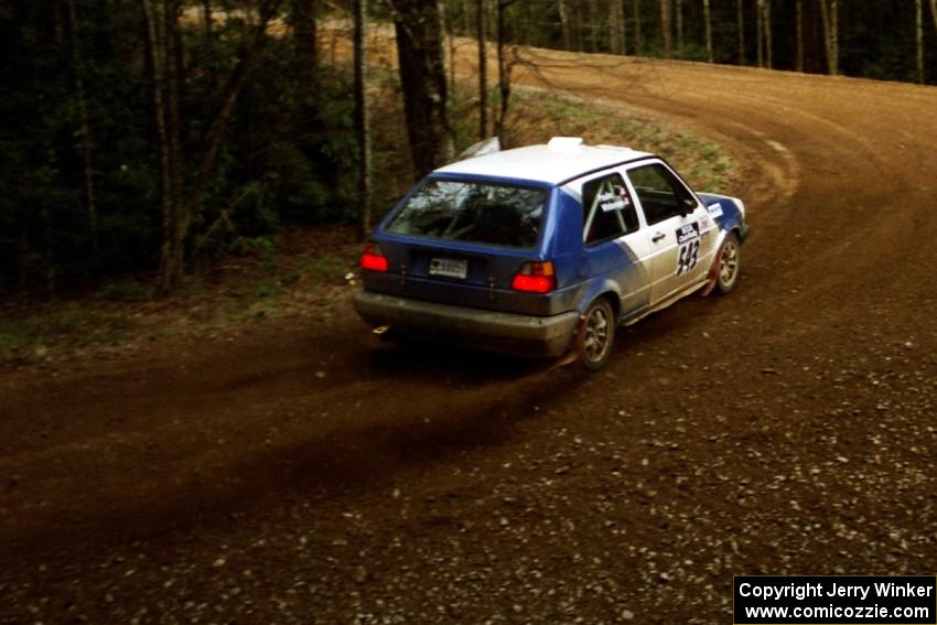 Chris Whiteman / Mike Paulin VW GTI at the spectator corner on SS14, White Oak Flats II.