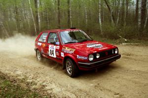 Al Kintigh / Diane Sargent at speed on Indian Creek Rd., SS1, in their VW GTI.