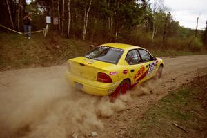 Dave Johnson / Shannon Johnson come out of a 90-right on Indian creek Rd., SS1, in their Dodge Neon ACR.