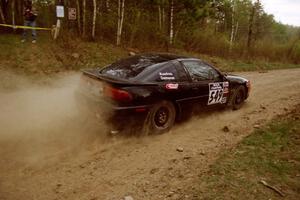 Thanasi Samaras / Constantine Koutras drift their Eagle Talon out of a 90-right on Indian Creek Rd., SS1.