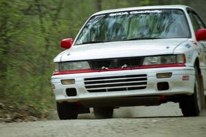 Todd Jarvey / Rich Faber at speed in the Two Inlets State Forest in their Mitsubishi Galant VR-4.