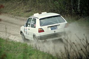 Art Burmeister / Rob Dupree at speed in their VW GTI through the Two Inlets State Forest.