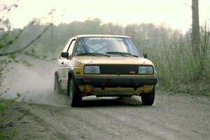 Mark Buskirk / Paul Fernandez at speed in the Two Inlets State Forest in their VW GTI.