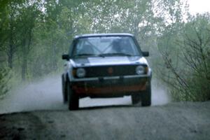 Mike Christopherson / Brian Dondlinger at speed in their VW Jetta in the Two Inlets State Forest.