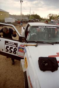 Work is performed at service on the Jim Cox / Kaari Cox Chevy S-10 Pickup after rolling early in the event.
