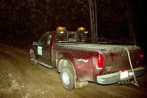 One of the sweep trucks heads uphill at the crossroads hairpin.