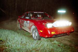 Phil Schmidt / Steve Irwin at speed at the crossroads in their Toyota MR2 on the final stage of the night.