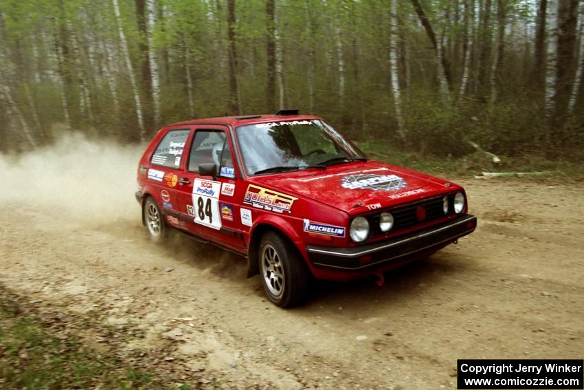 Al Kintigh / Diane Sargent at speed on Indian Creek Rd., SS1, in their VW GTI.