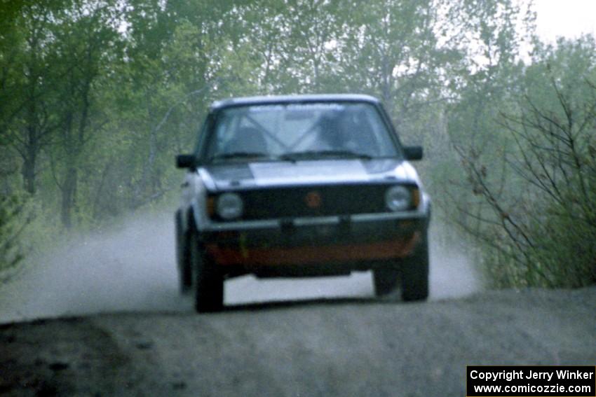 Mike Christopherson / Brian Dondlinger at speed in their VW Jetta in the Two Inlets State Forest.