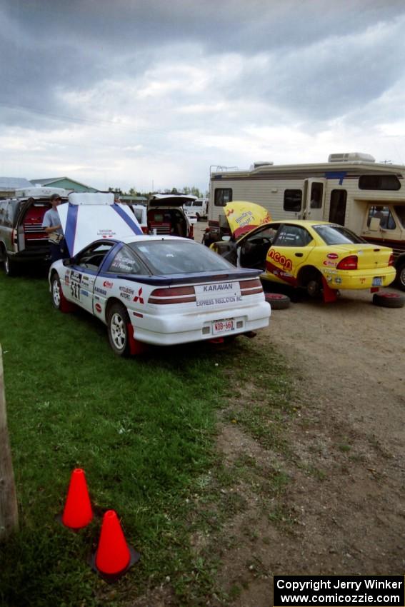 The Chris Gilligan / Joe Petersen Mitsubishi Eclipse GSX and Dave Johnson / Shannon Johnson Dodge Neon ACR at service.